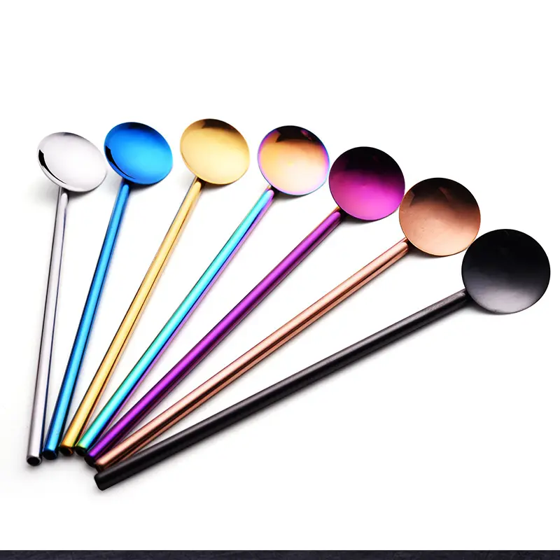 Eco-Friendly Reusable Colorful Metal Stainless Steel 304 Round Straw Spoon