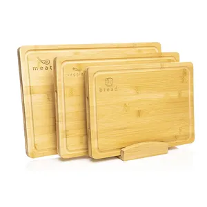 Bamboo Cutting Board Set 3 Piece Set with Built in Handle Chopping Board Cutting Meat Vegetables for Kitchen