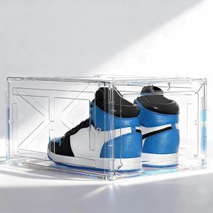 <b>Clear</b> Double Tier PET Plastic <b>Shoe</b> Storage <b>Box</b> with Magnet Stackable Design for Living Room Use - Product Image 1
