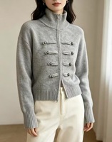 Cardigan court en maille pour femme, col montant, boutons sur le devant, design unique, pull décontracté, vêtement d'extérieur