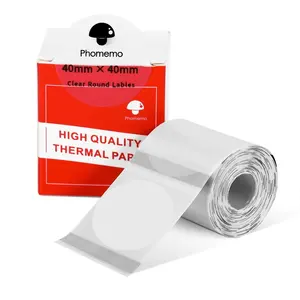 Phomemo Impressora de etiquetas portátil 40x40mm 1 rolo de etiquetas/adesivos redondos transparentes para máquina de impressão de etiquetas M110/M120/M200/M220/M221