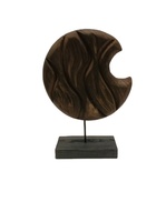 Sculpture en bois en forme de croissant, texture flamboyante, lignes fluides, style Art Déco, nature morte, ornement de bureau, finition noyer, forme irrégulière