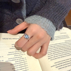 Bague ajustable en argent sterling 925 avec topaze bleue carrée de 6 mm, pierres naturelles, bijoux en or 14 carats pour femme, idéale pour mariage et fête - Product Image 3