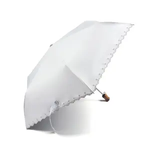 GG608 Windproof Small Mini Pocket Compact Umbrella With bag Manual Five Folding Vinyl Sunshine and Rain Lace Umbrella