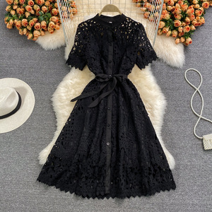 Robe trapèze en dentelle à taille empire pour <span class=keywords><strong>femme</strong></span>, sans manches, avec fente, élégante <span class=keywords><strong>tenue</strong></span> de soirée d'été - Product Image 4