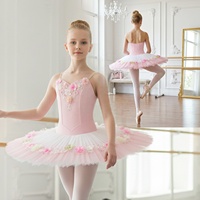 Robe de tutu de ballet classique pour enfants personnalisée, rose et blanc, broderie florale ombrée, tutu pancake, tenue de danse de ballet professionnelle