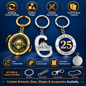Llavero Abridor de Botellas Giratorio de Aleación de Zinc Personalizado con Medallón Grabado, Anillo Metálico para Aniversario, OEM ODM - Product Image 4