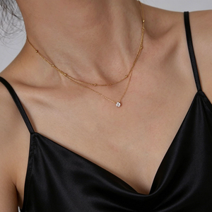 Collar de cadena de doble hilera con cuentas y colgante de cristal cuadrado, chapado en oro, resistente al agua, para uso diario, joyería delicada para mujer - Product Image 3