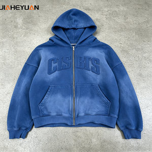 Felpa con Cappuccio di Alta Qualità Effetto Acid Wash, Streetwear Y2K, 420GSM, Pesante, con Zip, Stampa Leopardata Vintage, Effetto Vissuto, Crop Top - Product Image 3