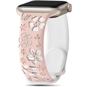Bracelet en silicone gravé en forme de fleur à cinq pétales, conçu pour Apple Watch 4, bracelet sportif 3D gravé au laser en forme de fleur de prunier pour IWatch - Product Image 5