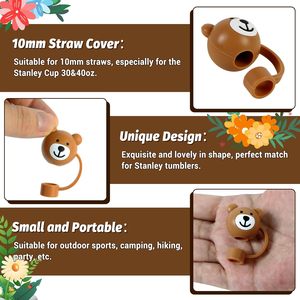 Protège-pailles en silicone/PVC de 10 mm, motif ours, multi-designs, avec protection anti-poussière pour gobelets de 30 et 40 oz - Product Image 6