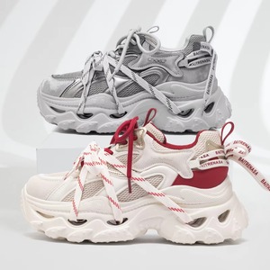 Zapatillas deportivas de plataforma gruesa de malla y goma para mujer, estilo Dad, con suela ondulada de 6 cm para aumentar la altura, dos cordones, informales, para caminar y deporte. - Product Image 5