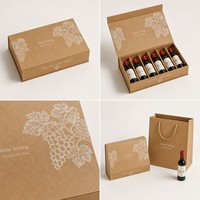 Boîte de dégustation de vin en papier kraft personnalisée, 6 mini bouteilles, impression de ligne de raisin blanc, boîte pliable à rabat pour la dégustation de vin, emballage cadeau