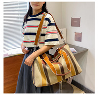 Sac de voyage court rayé en toile japonaise pour femme, grande capacité, sac à bandoulière simple, vente en gros, nouveauté