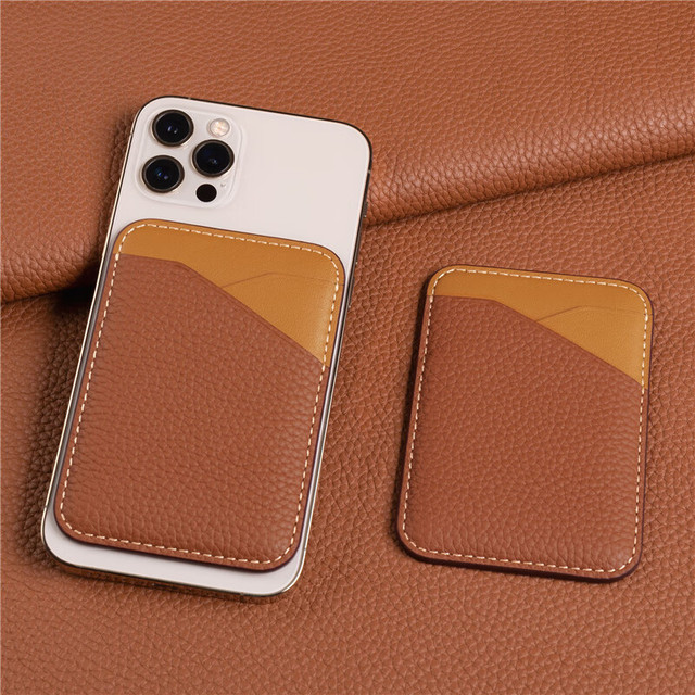 Premium Two Tone Leather Card Pocket for MagSafe iPhone Sleek Profile Pebble Grain Credit Card Holder Sticker Custom