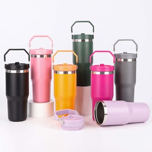 Vaso aislado al vacío de acero inoxidable de doble pared con logotipo personalizado con tapa y ASA, vaso de pajita para bebidas, taza de café de viaje - Product Image 2