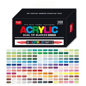 Ensemble de marqueurs acryliques liquides effaçables à double pointe, 168 couleurs, stylo à dessin à tête souple, cadeau de Noël pour étudiants, art, fabriqué en Chine - Product Image 1