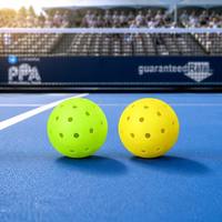 Balle de pickleball moulée par rotation, 74 mm, 26 g, imprimée, pour l'extérieur, 48/40/26 trous, construction monobloc, haute élasticité, durable