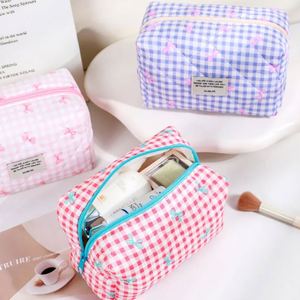 Lettering Applique Bow Plaid <b>Makeup</b> <b>Bag</b> - Product Image 4