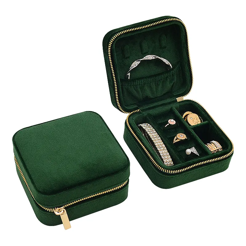 Low MOQ Portable Velvet Travel Jewelry Case Earring Ring Necklace Accessories Organizer Box with Zipper