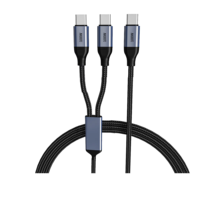 Câble MWM HL22-2C-1 double USB-C à charge rapide PD100W 2-en-1 Type C 5A avec conducteur en cuivre étamé 1,5M/2M en alliage d'aluminium et gaine en nylon tressé
