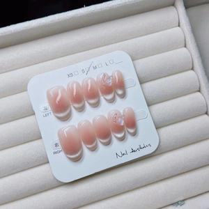 [270] Faux ongles à presser faits main, finition œil de chat, sourire français, blush, vente en gros - Product Image 3