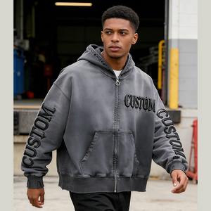Sudadera con Capucha para Hombre, Estilo Urbano, 400 GSM, con Cierre, Lavado Ácido Degradado, Bordado 3D, Impresión Personalizada OEM - Product Image 2