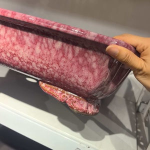 Maceta de Bonsái Hecha a Mano de Alta Calidad, Tamaño XXL, de Arcilla Morada Yixing Esmaltada en Rosa Nieve, con Patas de Nube - Product Image 2