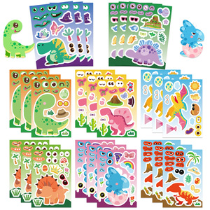 8 autocollants mignons de dinosaures de dessin animé pour créer des visages, à personnaliser pour enfants et adolescents, pour ordinateur portable, décoration d'anniversaire pour filles - Product Image 6
