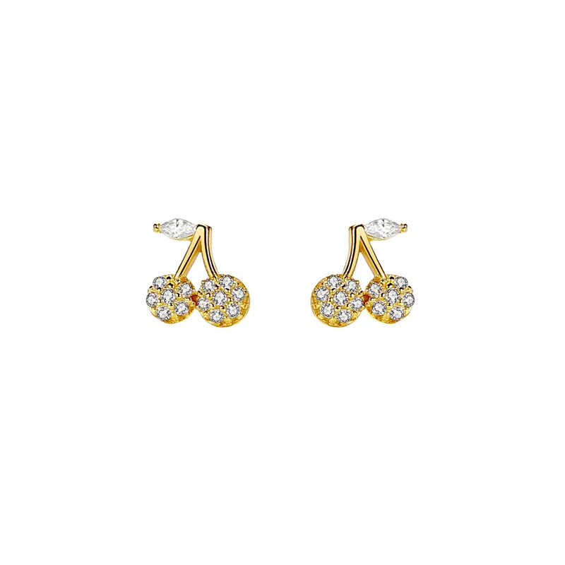 925 Sterling Silver Cute Cherry Shaped Studs for Girls New Trendy Cubic Zirconia Earrings