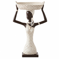 Sculpture en résine style rotin pour femmes africaines, ornement demi-corps et plateau de rangement, décoration d'intérieur, vente en gros