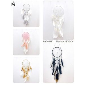 Acchiappasogni 13x45cm a Forma di Sole con Piume Bianche, Decorazione da Appendere a Parete - Product Image 3