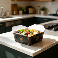 Boîtes alimentaires élégantes en papier noir, design doré pour les plats à emporter des restaurants haut de gamme