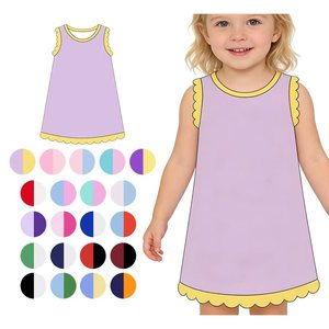 Précommande MOQ 5 Robes d'été à imprimé festif en coton biologique pour filles, avec bordure festonnée, vêtements de mode de haute qualité pour boutiques en gros - Product Image 1