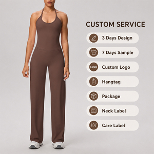 Conjunto de Yoga para Mujer: Top Halter con Lazos en la Espalda y Pantalones de Pierna Ancha de Cintura Alta, Suaves y Ajustados, 2 Piezas para Gimnasio, Correr y Entrenamiento - Product Image 1