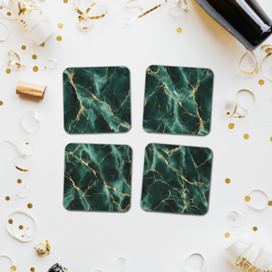GREEN Marble Square Coaster Set of Handmade Natural Stone Drink Coasters for Coffee <b>Cups</b> and Home Table Decor - Product Image 1