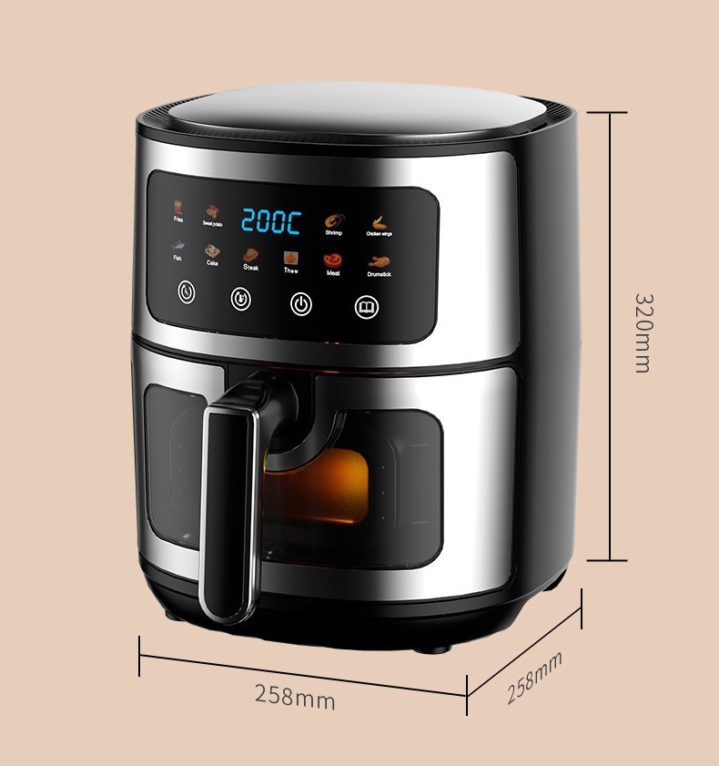 New Design Portable Digital Touchscreen Non Stick Basket 8 Liters Multiple Recipes Air Fryer Smart Kitchen Appliance for Home
