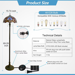 <span class=keywords><strong>Lampadaire</strong></span> de style moderne Tiffany avec vitrail <span class=keywords><strong>baroque</strong></span> emballé sur mesure pour l'éclairage du salon de lecture en intérieur - Product Image 6
