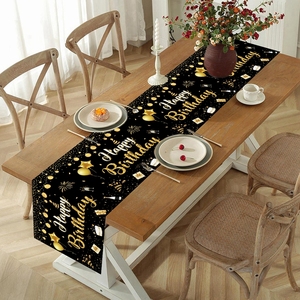 Nappe <span class=keywords><strong>de</strong></span> <span class=keywords><strong>table</strong></span> jetable noire et <span class=keywords><strong>or</strong></span> <span class=keywords><strong>Joyeux</strong></span> <span class=keywords><strong>Anniversaire</strong></span>, nappe longue en PE avec décorations <span class=keywords><strong>de</strong></span> <span class=keywords><strong>table</strong></span> pour fête d'<span class=keywords><strong>anniversaire</strong></span> et ballons - Product Image 1