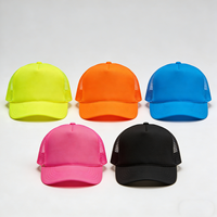 Casquettes de camionneur personnalisées vintage jaune fluo néon, 5 panneaux, en maille unie, avec fermeture snapback en mousse, pour le streetwear extérieur