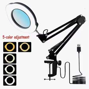 <span class=keywords><strong>Loupe</strong></span> grossissante 10X <span class=keywords><strong>avec</strong></span> bras pivotant réglable, 5 modes <span class=keywords><strong>de</strong></span> couleur, <span class=keywords><strong>avec</strong></span> pince en fer ou base <span class=keywords><strong>de</strong></span> <span class=keywords><strong>table</strong></span> - Product Image 3