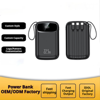 Batterie externe de camping 10000mAh 22.5W/18W PD à charge rapide, Li-Polymère ultra-mince avec écran LED, câble intégré, support et chargeur portable Type-C