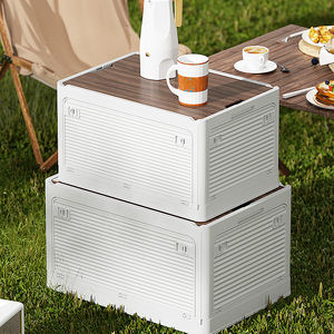 Boîte <span class=keywords><strong>de</strong></span> <span class=keywords><strong>rangement</strong></span> pliante en plastique avec dessus en bois, idéale pour une utilisation en <span class=keywords><strong>extérieur</strong></span> comme récipients <span class=keywords><strong>de</strong></span> stockage et table - Product Image 5