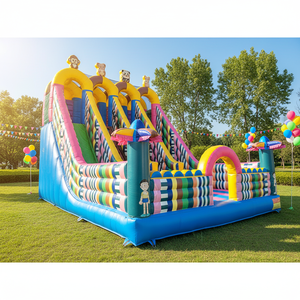 Castillo Inflable Comercial con Toboganes Triples y Detalles de Palmeras, Certificado CE, PVC, para Centros de Juego al Aire Libre - Product Image 1