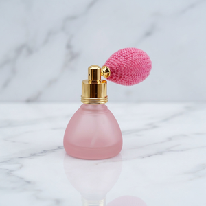 Frosted Glass Perfume <b>Bottle</b> 6ml Round Matte Finish with Gold Sprayer and <b>Pink</b> Knitted Airbag - Product Image 4