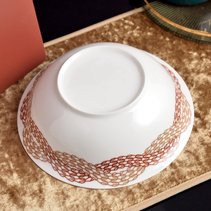 Bol de service en céramique à motif chaîne en terre cuite, bol à salade en porcelaine de qualité supérieure avec boîte cadeau pour la maison, les repas et les cadeaux - Product Image 3