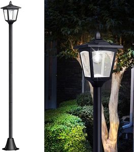 Lampadaire de jardin solaire à LED, lumière blanc chaud, abat-jour en verre, corps en fer, IP66, 2700K, détecteur de mouvement, garantie 10 ans, éclairage extérieur - Product Image 2