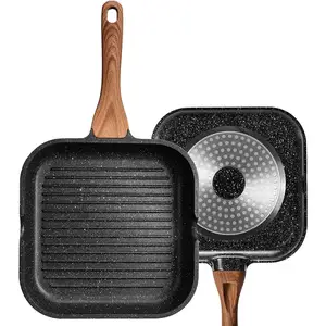 24cm 9.5 Inch Nonstick Grill Pan Japanese frying pan wave Square Skillet Steak Bacon Pan with Granite Coating