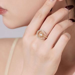 Dylam Dainty <b>Sterling</b> <b>Silver</b> Rhodium 18K Gold Plated <b>Adjustable</b> Open Resizable Jewelry Crescent Moon Sun 5A Zirconia <b>Rings</b> - Product Image 5