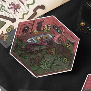 2 Stickers 1 Scènekaart/Pak Miniatuur Decorstickers Pixel Micro-Horror-Serie Handgemaakt Diy Speelgoed 3d Stressrelief Stickers - Product Image 3